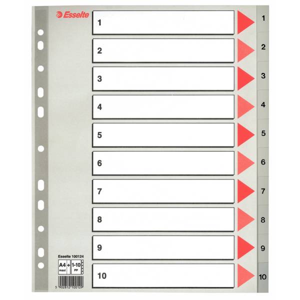Esselte plastregister A4 med kartonforblad grå 1-10 maxi