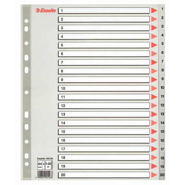 Esselte registersæt A4 grå 1-20 Maxi 