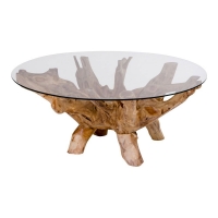 Amazonas sofabord Ø110cm i teak med bordplade i glas