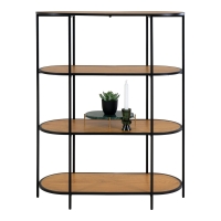 Vita reol oval med 4 hylder egetræslook og sort stel