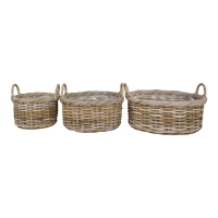 Kuta kurve i sæt af 3 i naturlig kubu-rattan