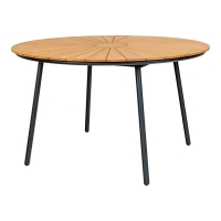 Cleveland cafébord Ø130cm med teak bordplade og sorte ben
