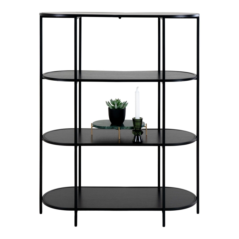 Vita reol oval med 4 hylder sort