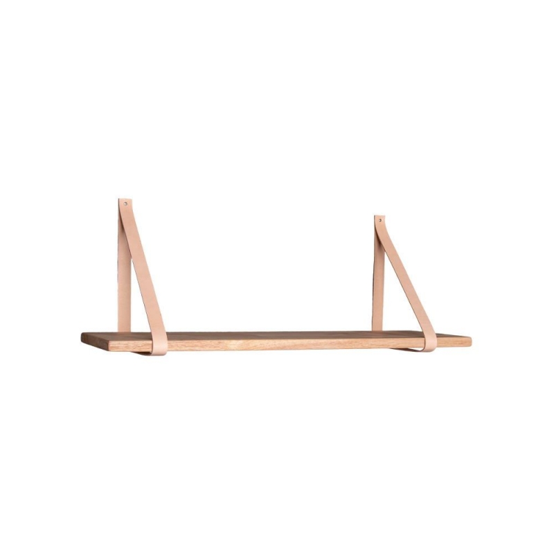 Forno væghylde med læderstropper 80x20x2cm natur