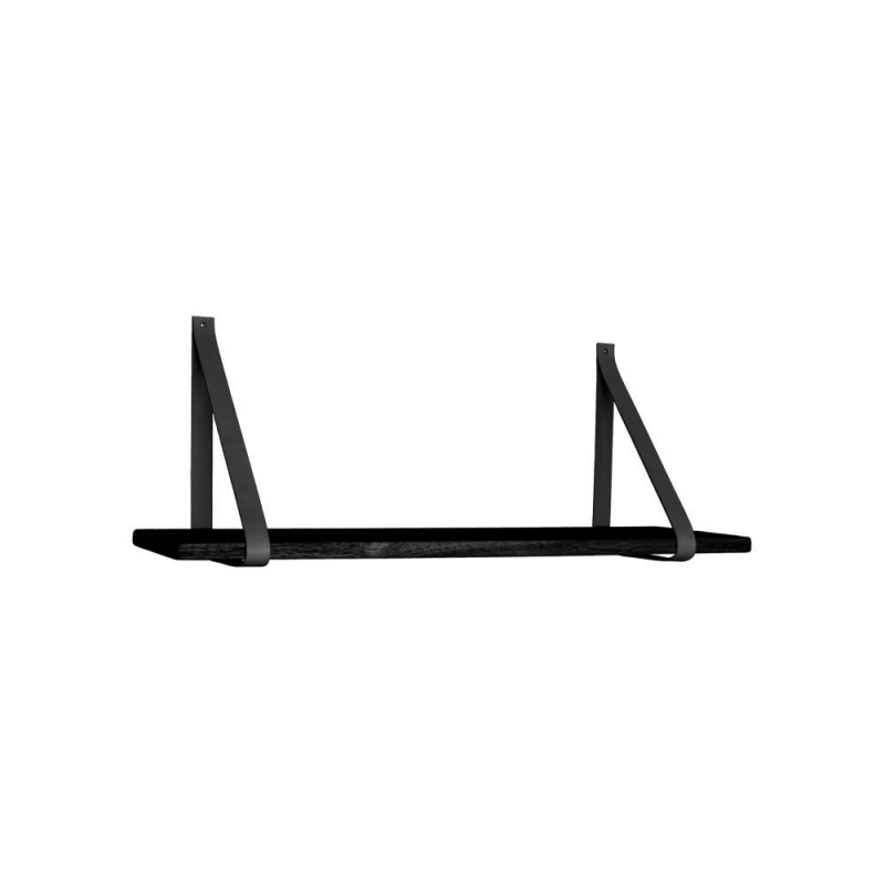 Forno væghylde med læderstropper 80x20x2cm sort