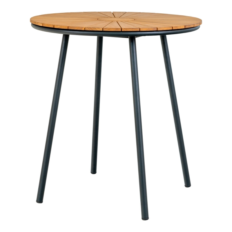 Cleveland cafébord Ø70cm med teak bordplade og sorte ben