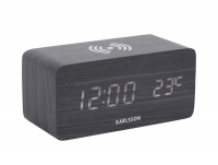 Karlsson Block vækkeur 15x7,1x7,4cm med telefonoplader sort