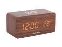 Karlsson Block vækkeur 15x7,1x7,4cm med telefonoplader brun