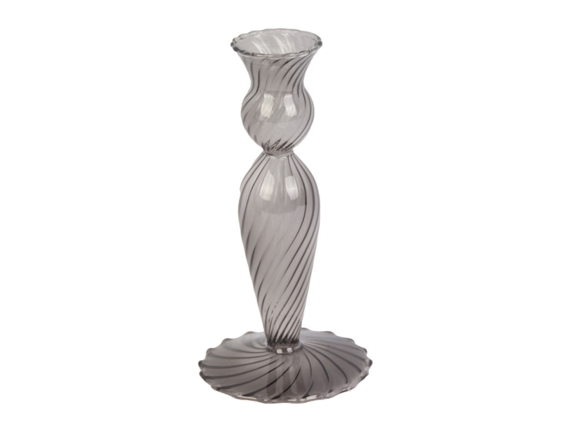 Lysestage Swirl Ø9cm glas sort