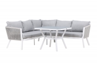 Virya loungegruppe hjørnesofa med hynder og bord hvid og grå