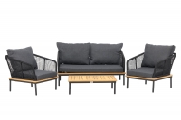 Andorra loungegruppe med sofa 2 stole og bord akacia og sort