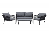 Lindos sofasæt med sofa 2 stole og bord grå og sort