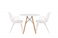 Danburi spisebordsæt Ø60cm hvid med træben og 2 hvide stole