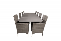 Levels haves&aelig;t med spisebord 310cm og 8 fletstole med hynde gr&aring;