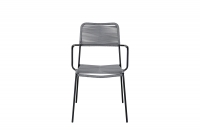 Lindos havestol med arml&aelig;n og gr&aring;t reb p&aring; sort stel