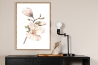 Akvarelplakat 21x30cm med kirsebærgren i rosa og grøn