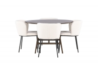 Kaseidon spisebordssæt Ø100cm brun med 4 Edina hvide stole