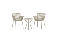 Sifnos cafes&aelig;t med bord og 2 stole i st&aring;l beige