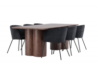 Olivia spisebordssæt 210x100cm mocca med 6 sorte stole