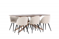 Piazza spisebordssæt 180x90cm i træ med 6 beige Velvet stole