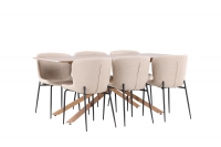 Piazza spisebordssæt 180x90cm i træ med 6 beige Modesto stole
