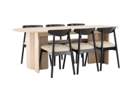 Tyresö spisebordssæt ovalt 220x100cm hvidpudset med 6 sorte stole