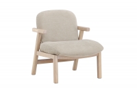 Rile lænestol i hvidlakeret træ med beige stof