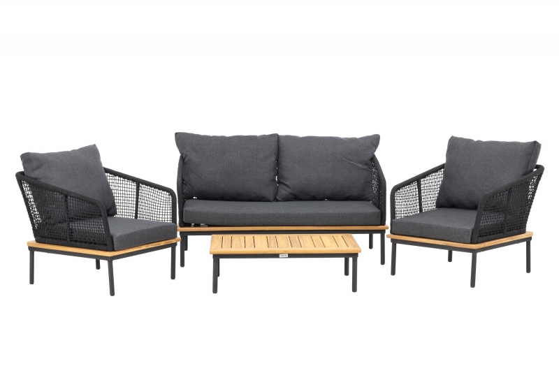 Andorra loungegruppe med sofa 2 stole og bord akacia og sort
