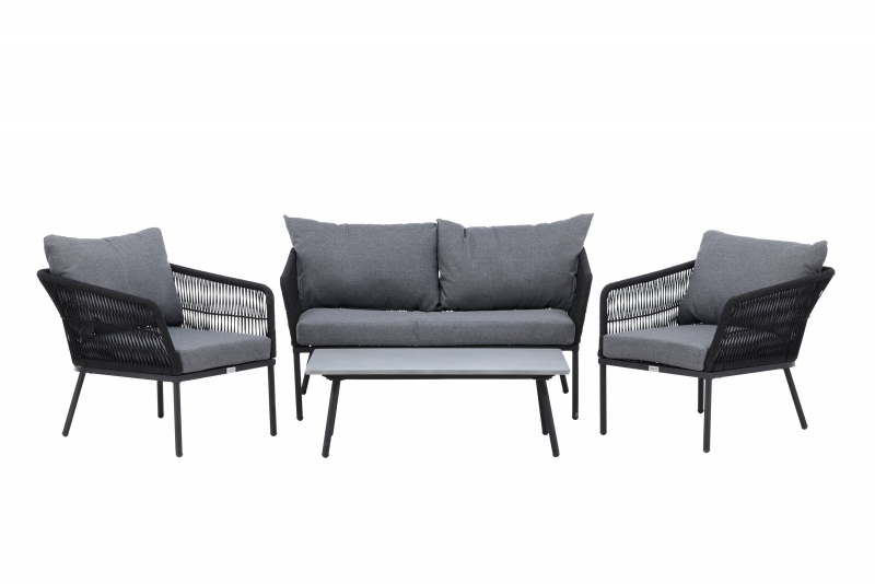 Lindos sofasæt med sofa 2 stole og bord grå og sort