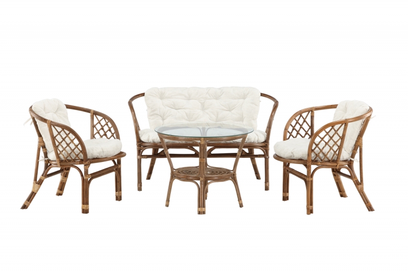 Wera udend&oslash;rs lounges&aelig;t med sofa, stole og glasbord valn&oslash;d