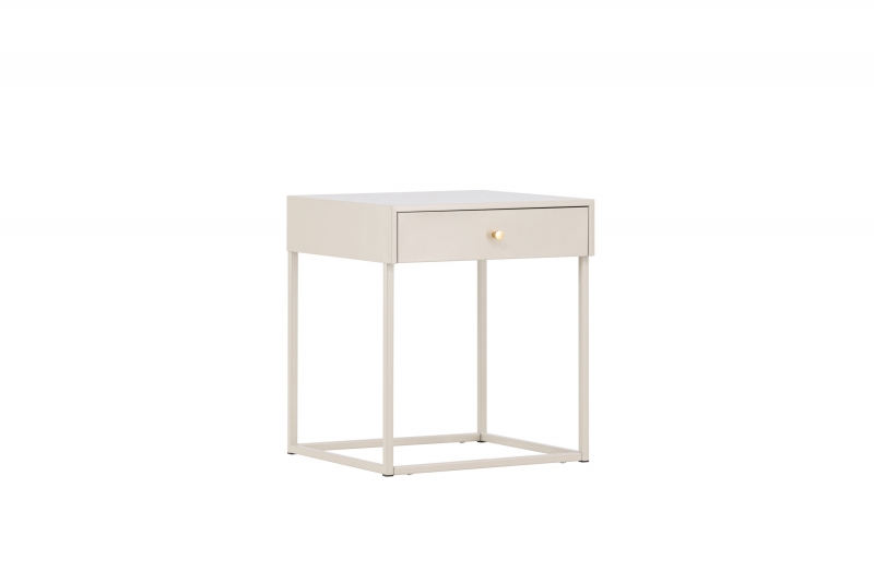 Bakal sengebord med skufe 43x43cm i beige stål