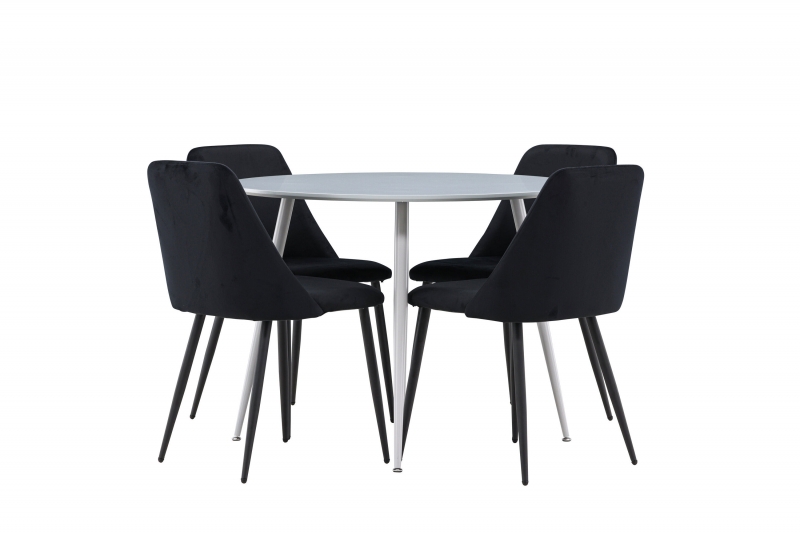 Plaza spisebord rundt Ø100cm grå med 4 Night sorte stole