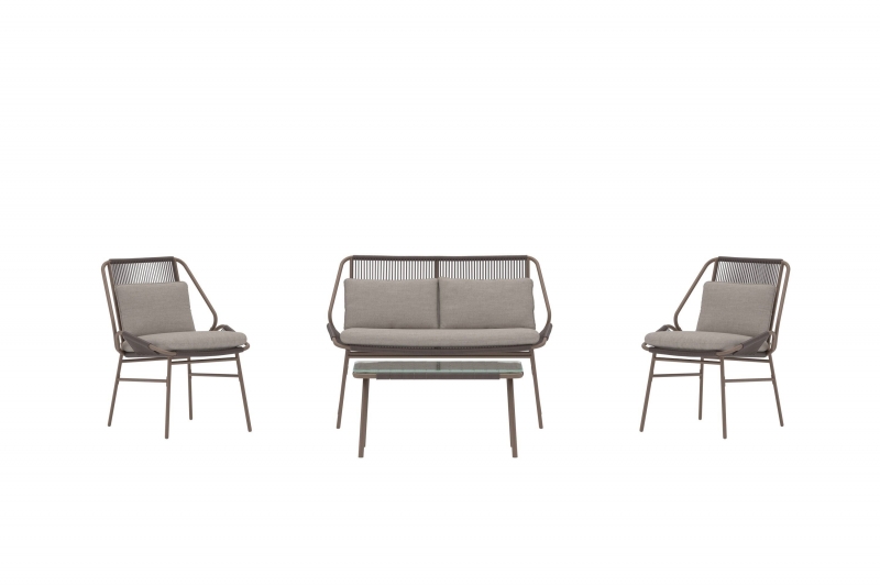 Zakynthos udend&oslash;rss&aelig;t med sofa, stole, hynder og bord brun