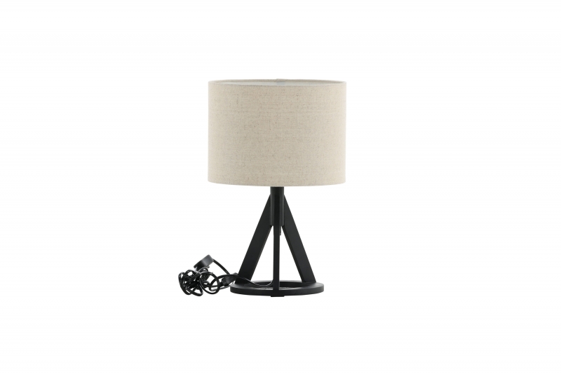 Kona bordlampe 51cm med hvid linnedskærm og sort stel