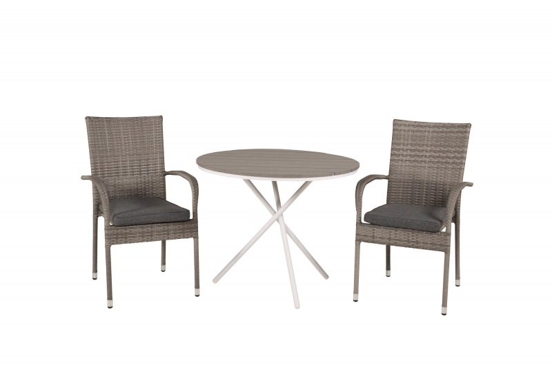 Parma+Anna havemøbelsæt med cafébord Ø90cm og 2 stole grå