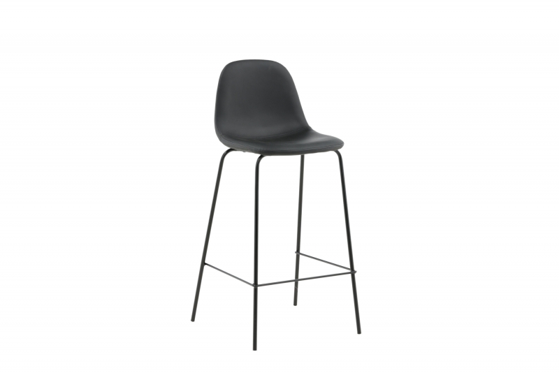 Polar barstol med ryglæn 77 cm i sort PU/polyester og sort stål