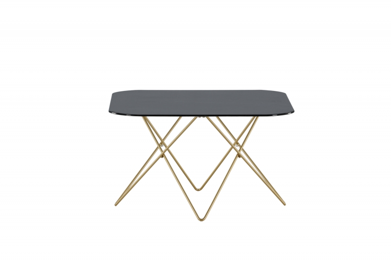 Tristar sofabord 80x80 cm i sort marmorglas og messing