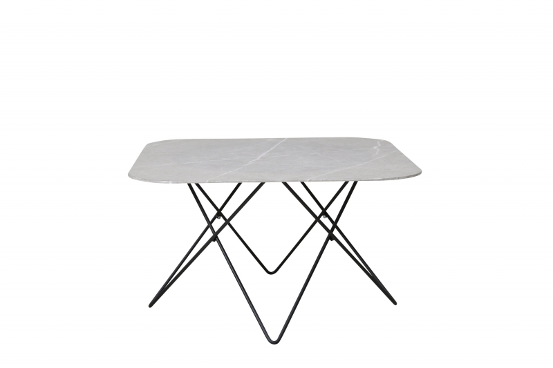 Tristar sofabord 80x80 cm i grå marmorglas og sort stål