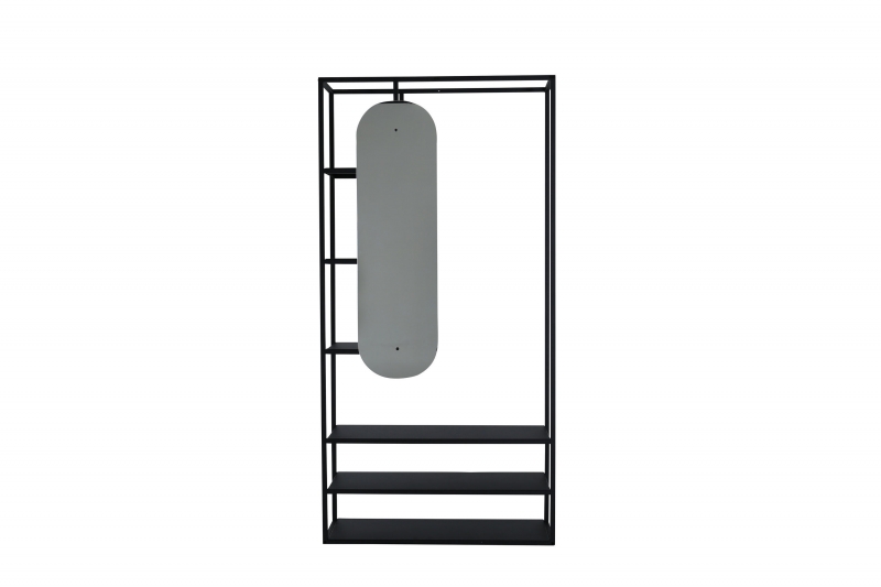 Classe garderobestativ med hylder og spejl 200x100x30cm sort