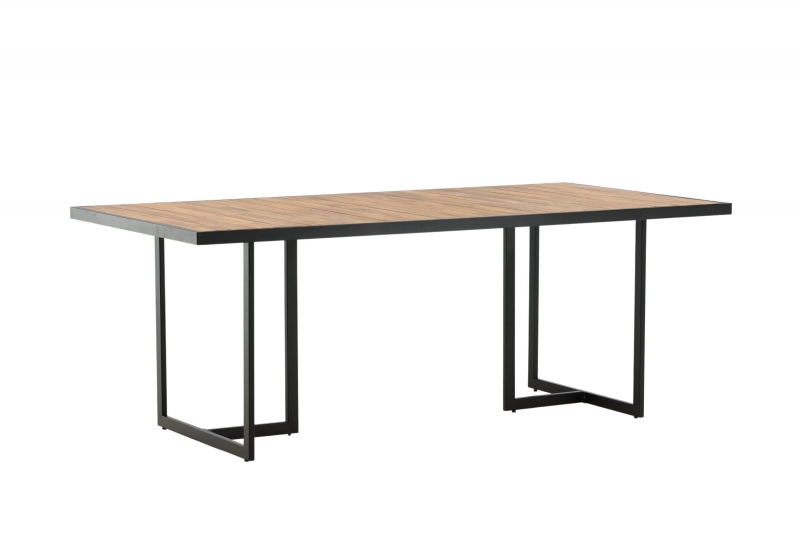 Khung udend&oslash;rs spisebord 200x100cm i sort st&aring;l og akacia