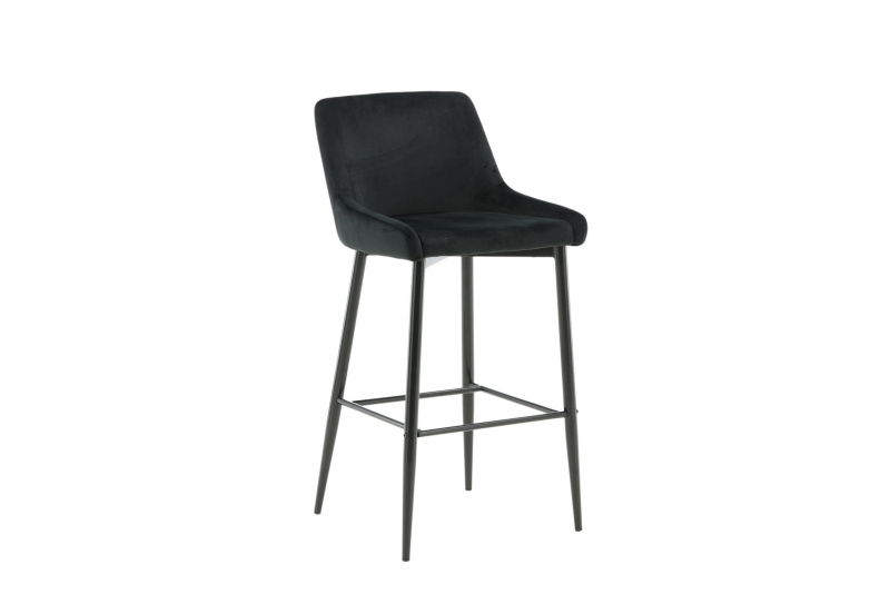 Plaza barstol med ryg og sæde i sort velour og metalstel