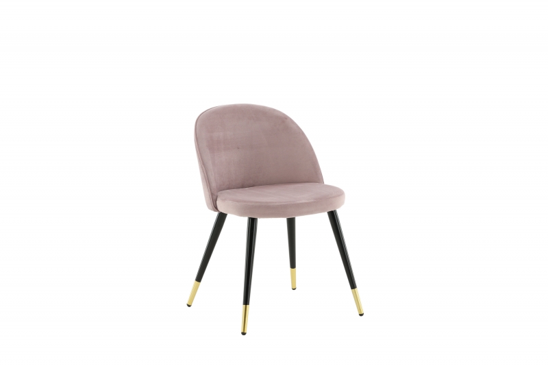 Velvet spisebordsstol i rosa velour med messingdetaljer