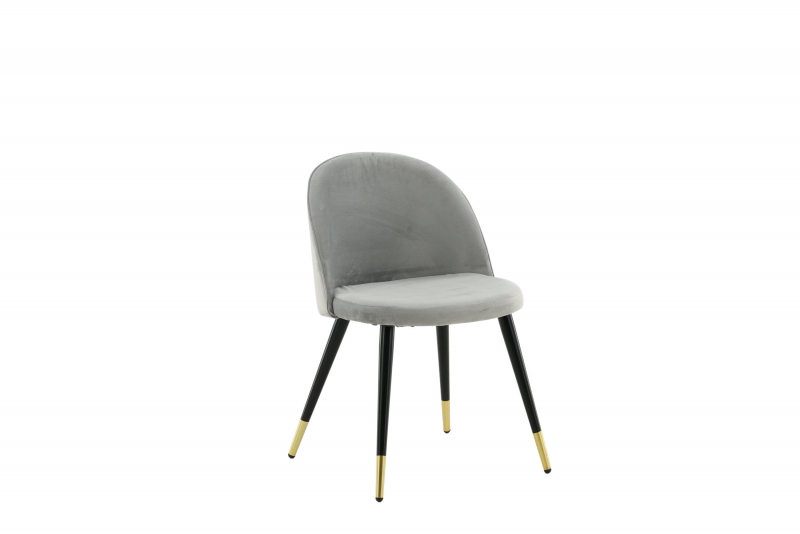 Velvet spisebordsstol i grå velour med messingdetaljer