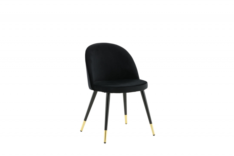 Velvet spisebordsstol i sort velour med messingdetaljer