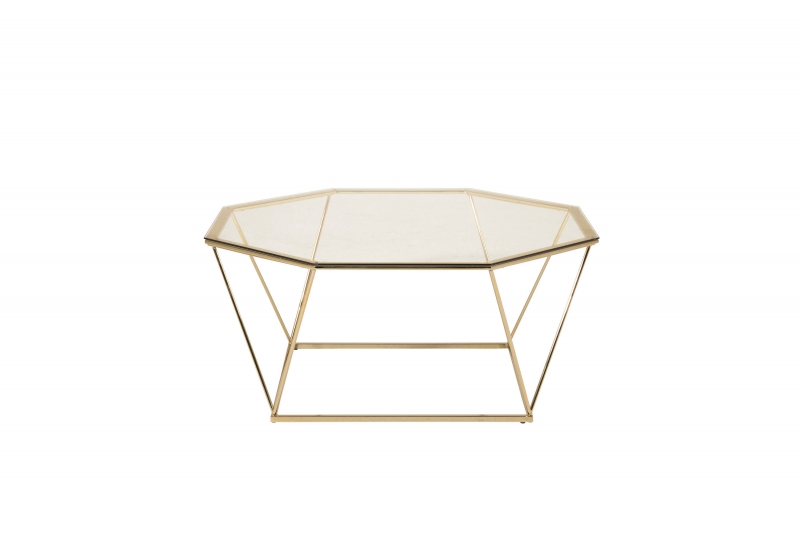 Österlen sofabord 100x100 cm i guld med glasplade