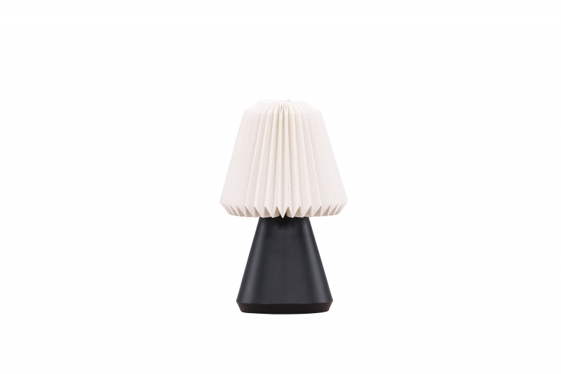 Fjällen bordlampe i sort med hvid plisseret papirskærm