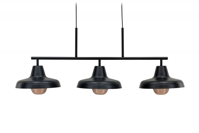 Stöten loftlampe 48 cm i sort med kobberdetaljer