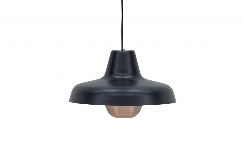 Högbyn loftlampe Ø30cm i sort med kobberdetalje