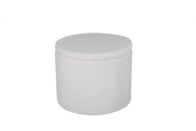 Dunken puf rund Ø51cm Teddy fleece hvid