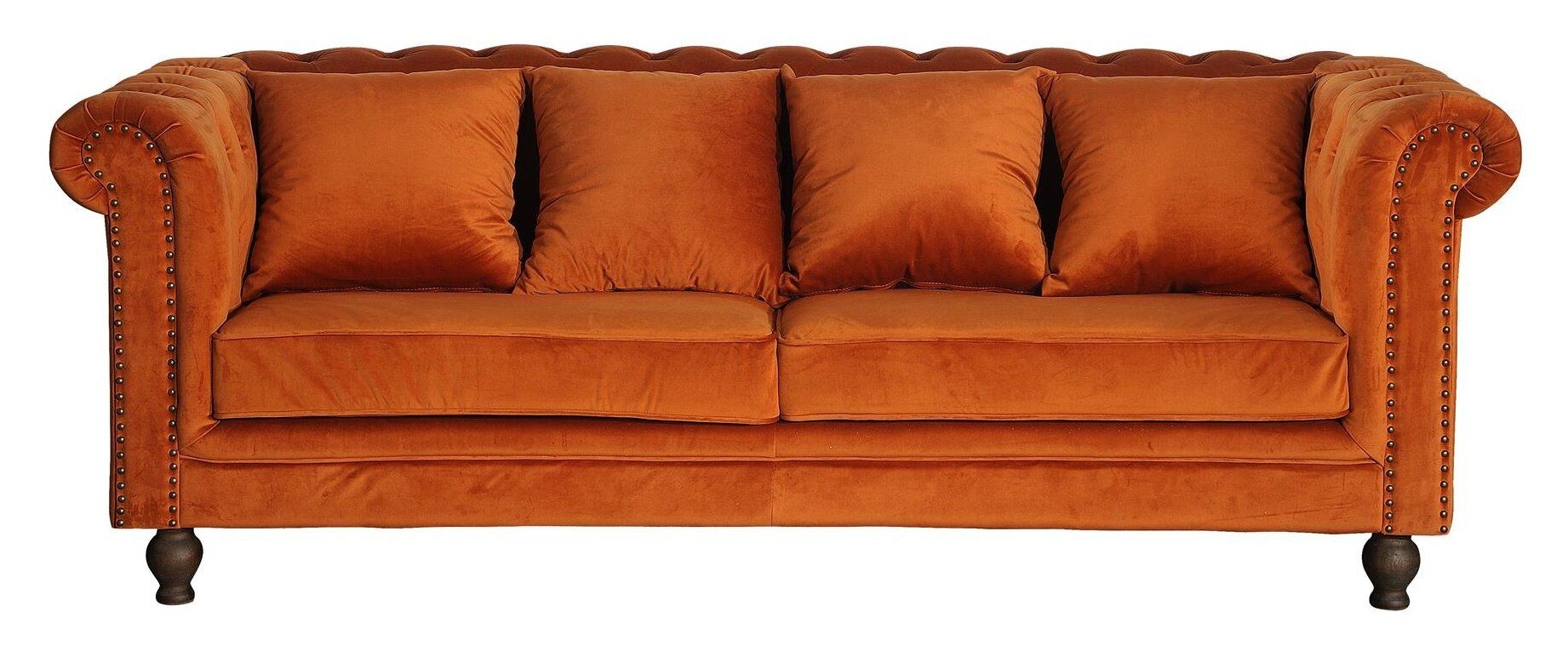 Velvet 3-personers sofa 217cm orange velour og træ